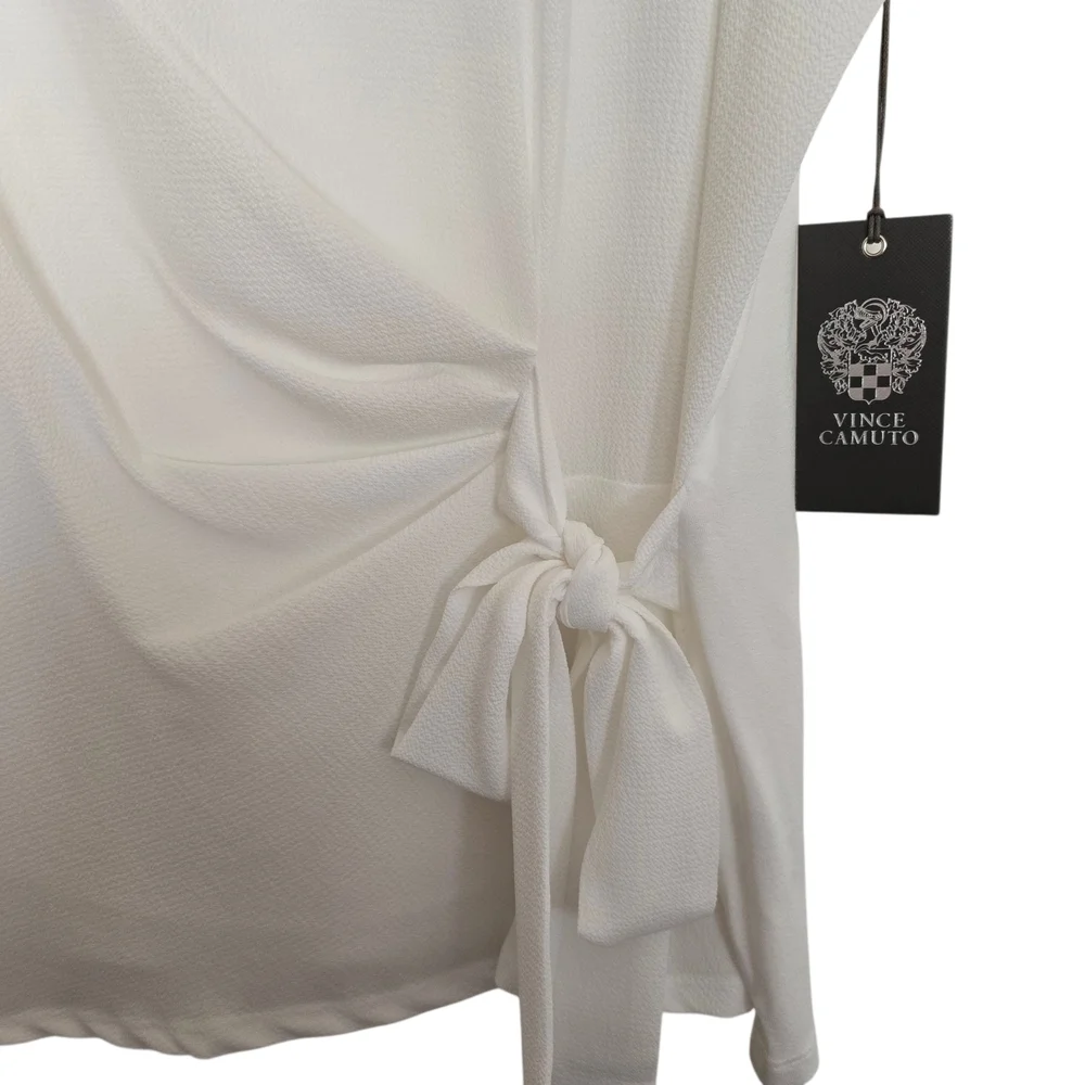 NWT Vince Camuto Ivory Short Sleeve Blouse with Side Tie - Picture 3 of 4